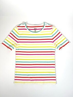 J. Crew Slim Perfect Fit Rainbow Stripe Cotton T-Shirt Sz M Preppy Casual